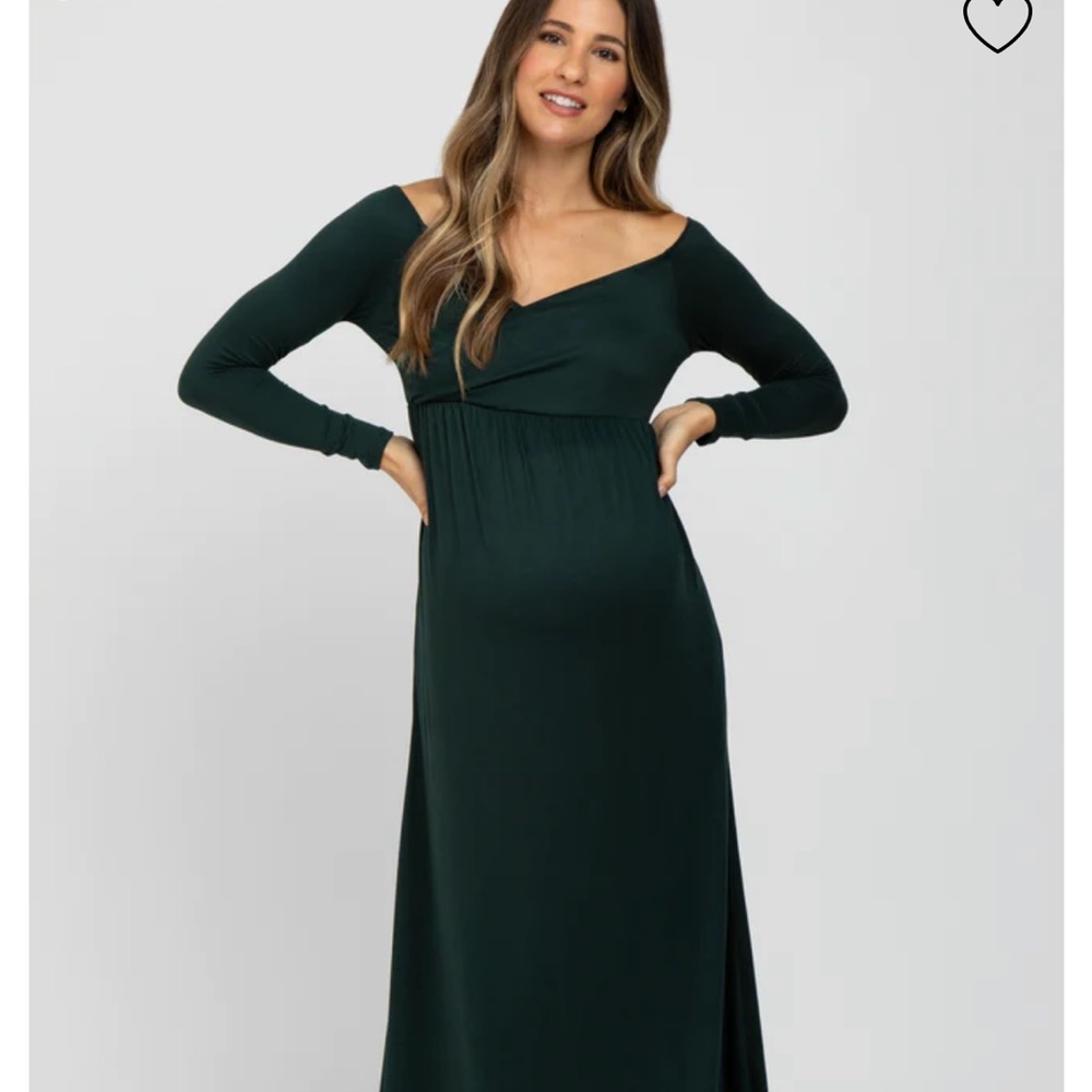 NWT Pinkblush Small maxi maternity/nursing friendly dress, hunter green.